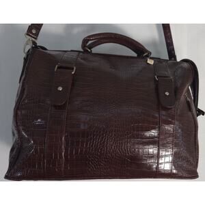 Bath & Body Works Brown Faux Leather Croc Design Trvl Duffle Zipper Bag XL! 733